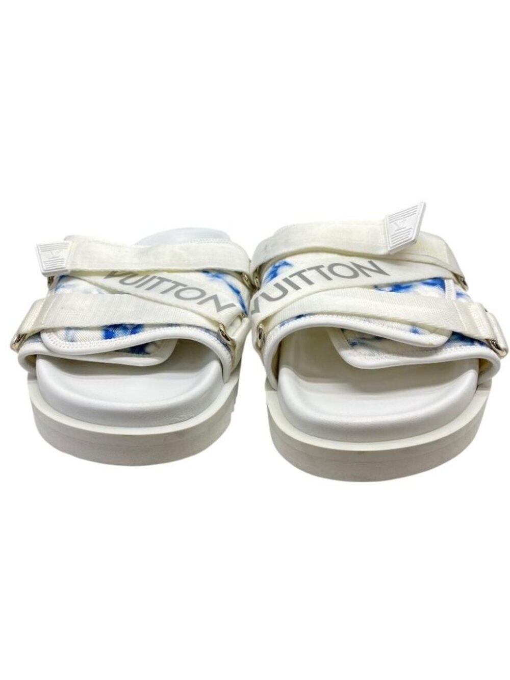Louis Vuitton Lou Line Sandals Tie Dye Pattern Fabric White Blue Luxury - Picture 2 of 10